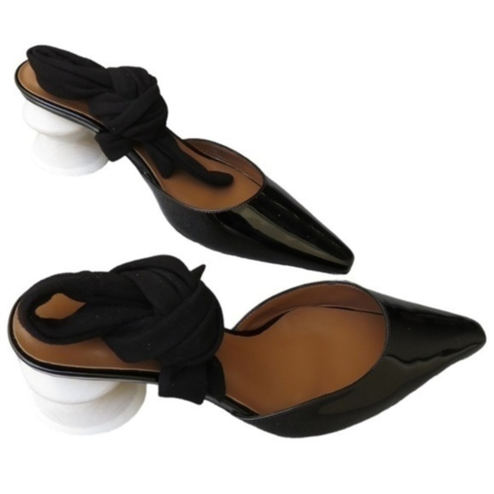 Rejina Pyo Women’s Size 39 8 Black Patent Leather Barbara Suede Wrap Tie Heels